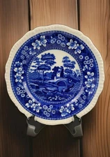 Spode's tower, Luncheon Plate, Blue Floral, Bridge/Castle Scene Copeland England