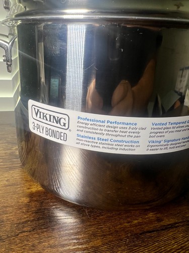 Viking 3 Ply Stainless Steel Stock Pot & Pasta Insert 8 Quart New NWT RARE - Picture 3 of 13
