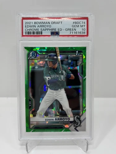 2021 Bowman Draft Sapphire Edwin Arroyo 1st Bowman Chrome Green /50 PSA 10