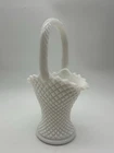 Vintage Westmoreland White Milk Glass English Hobnail Diamond Point Basket