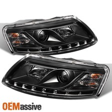 Fits 05-08 Audi A6 Black R8 Style DRL Daylight LED Strip Projector Headlights