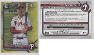 2022 Bowman Chrome Prospects Yellow Refractor /75 William Bergolla #BCP-159