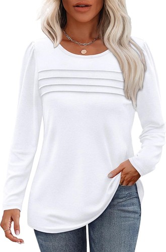 OFEEFAN Long Sleeve Shirts for Women Fall Fashion 2025 Dressy Small, 0-white