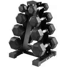 100LB Rubber Coated Hex Dumbbell Weight Set with A-Frame Rack, 5-20 lbs Pairs