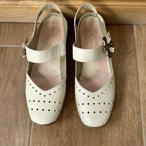 Rieker Mary Jane Shoes Womens UK6.5 EU40 Cream Leather Slingback Sandals Comfort