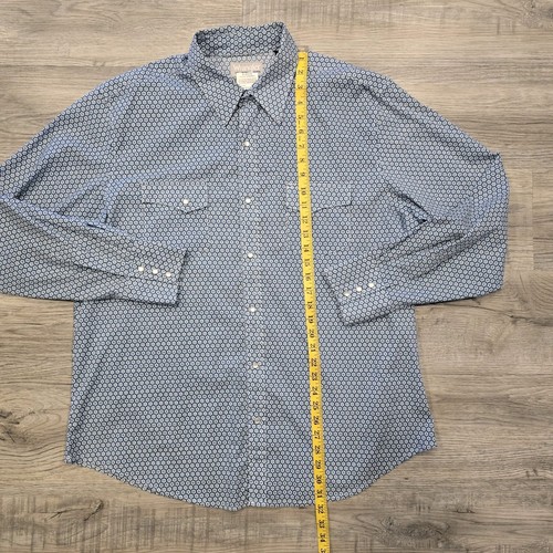 Wrangler Wrancher Shirt Mens XL Blue White Pearl Snap Long Sleeve Western Cowboy - Picture 6 of 17