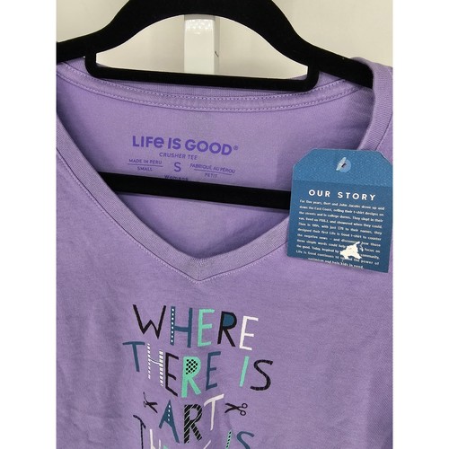 Life is Good Womens Sz S Long Sleeve T Shirt Purple Where there Art/Love NEW - Picture 3 of 4