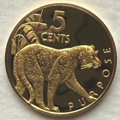 GUYANA 5 CENTS 1976 PROOF, Jaguar (panthera onca) 10th Anniversary Independence - Image 1 of 2
