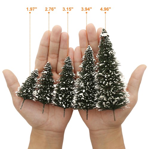 40pcs Miniature Winter Scene Model Snowy Pine Trees Deep Green HO O N Z Scale - Picture 3 of 7