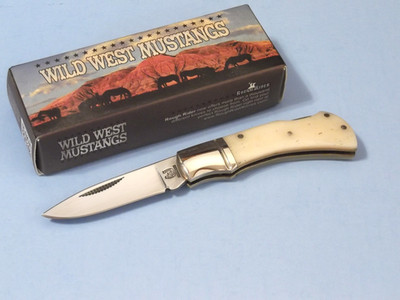 ROUGH RYDER RR1300 MUSTANG White smooth bone lockback knife 2 1/2'' closed NEW!