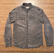 AllSaints Denim Western Snap Button Shirt Washed - Men Size Medium - Black Gray