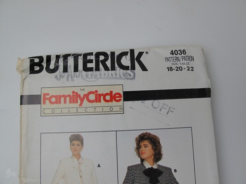 Chaqueta Butterick Misses 1980 patrón 4036 talla 18-20-22 sin cortar (C) - Imagen 2 de 5