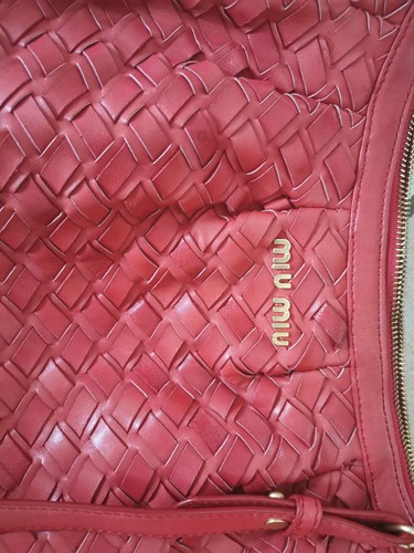 MIU MIU - Sac à main en cuir tressé rouge claire + Bandoulière - TBE - Picture 7 of 8