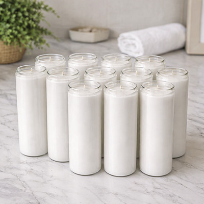 7 Day White Prayer Candles in Glass Jars 12 Pack Unscented Vigil Memorial Candle