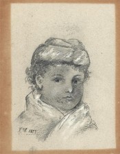 Portrait Of A Child - Miniature Pencil Drawing - 1877 - 19th Century