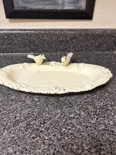 Vintage Cast Iron Bird Bath Feeder 2 Birds Farmhouse Rustic Succulents 13 1/2”