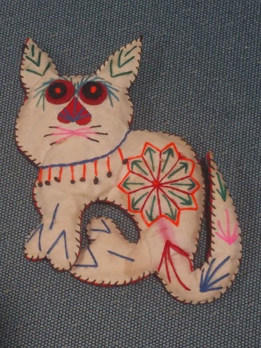 1 Vintage bunte fantasievolle bestickte Katze Stoff Ornament? Wende - Bild 2 von 2