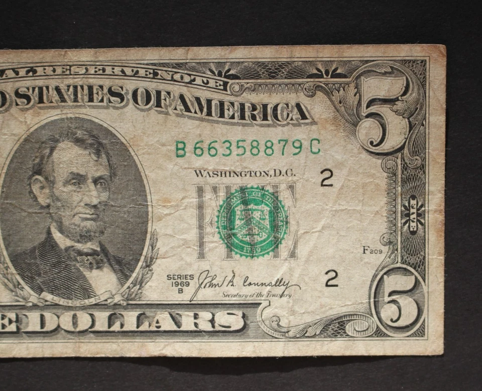 1969 B/$5/New York/Federal Reserve Note/significant circ/F-1971B/low printing - Image 4 of 4