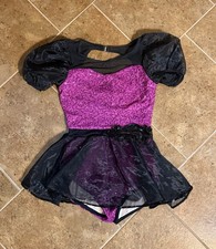 Weissman Child s Medium Dance Costume Sequins Lace Tulle Leotard Purple Black