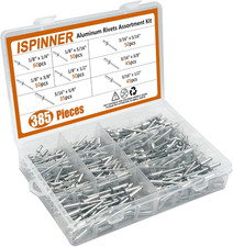 385pcs 8 Sizes Aluminum Blind Rivets, Pop Rivets Assortment Kit (Silver)