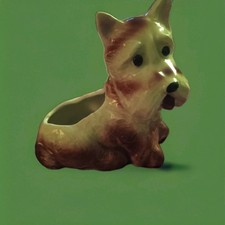 Vintage Dog Planter Scottish Terrier White And Tan