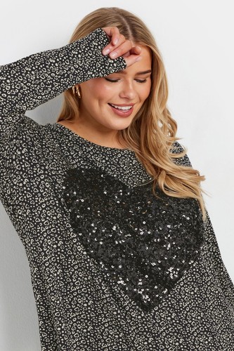 Yours Curve Women's Plus Size Heart Print Sequin Embellished Top - Picture 4 of 7
