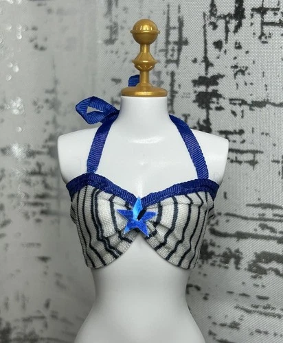 Vintage *Barbie* Clothes: White & Blue Stripped Bikini Style Halter Top w/ Star