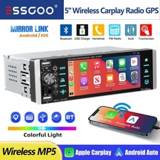 5.1" Wireless Apple/Android Carplay Single 1 Din Car Stereo Radio Bluetooth USB