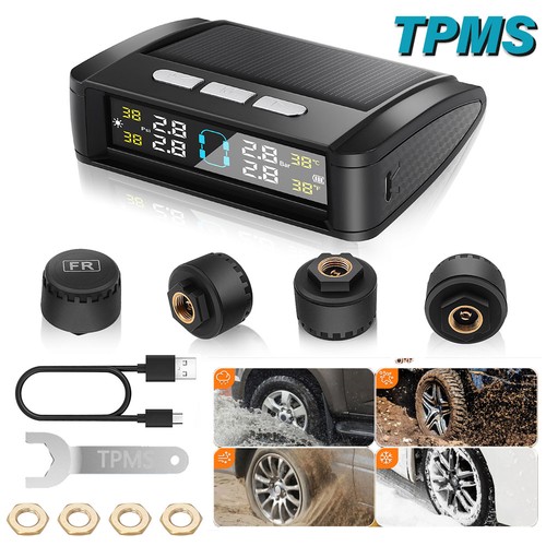 Wireless Solar TPMS LCD Car Tire Pressure Monitoring System + 4 External Sensors - Bild 1 von 12