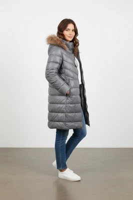 Doudoune Longue Femme Grise Chaude Hiver Confort Élégante - Photo 1/4