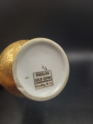 Porcelain Gold Wheeling Decorative Art Nouveau Edwardian Style Vase Floral Print - Picture 4 of 6