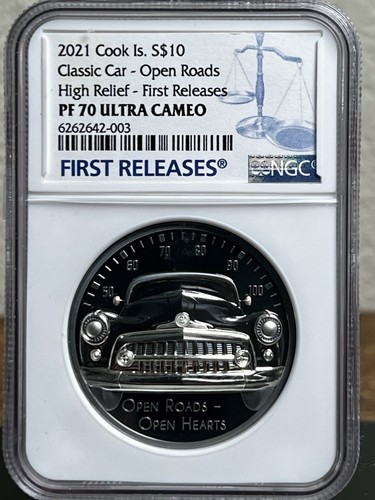 2021 CLASSIC CAR Open Roads Open Hearts Cook Islands 2oz .999 Silber NGC PF70 FR