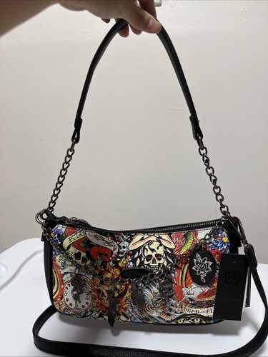 ED HARDY ICONIC TATTOOS CHARMED CROSSBODY SHOULDER BAG Love Kills Slowly Skulls - Picture 4 of 4