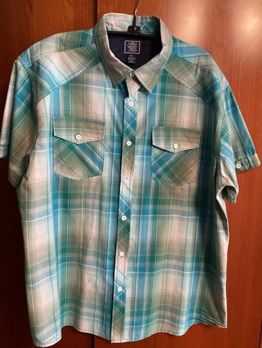 Black Jack Plaid Shirt Front Pockets Cotton Poly Blend Short Sleeves Size XL - Picture 1 of 6