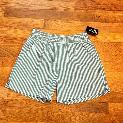 Art Class Girl XL 14 Green White Striped Pockets Faux Boxer Cotton Shorts Spring