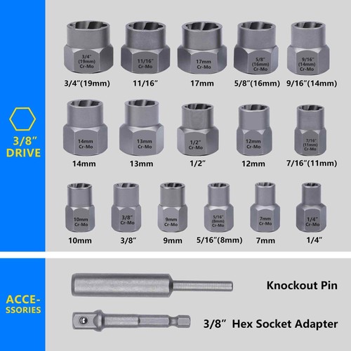 Set 18 Extractores Impacto Extraer Pernos Tuercas Dañados Rotos Oxidados CR-MO - Bild 3 von 5