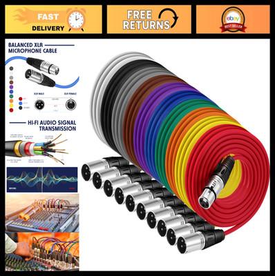 10 Pack 6ft XLR Balanced Rainbow Microphone Cables Male to Female for Studio, Po