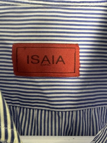 Isaia Napoli Men's LS Blue Stripe Made In Italy Button Up Dress Shirt 16/41 - Picture 3 of 7