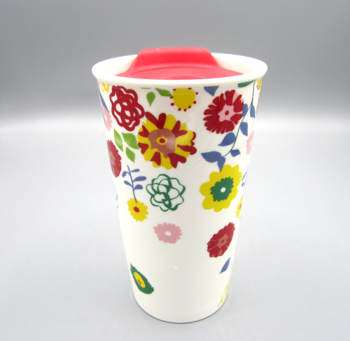 Etikett, weiß & bunt Pop Art Blumen Tee Kaffee Reise Becher Deckel 12 Unzen (291)