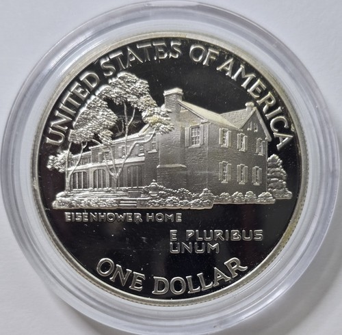 1990 P 90% Silber PP 1 $ US MintEiseenhower Centennial Münze in Kapsel - Bild 2 von 2