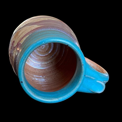 NW Studio Art Pottery Mug Drip Glaze Signed McNair Turquoise Terracotta Blue Pur - Picture 7 of 11
