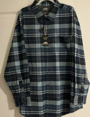#ad #ad Pacific Outfitters Men’s Shirt Stretch Non Iron Wicking Blue Plaid Sz 2XL NWT $22.99