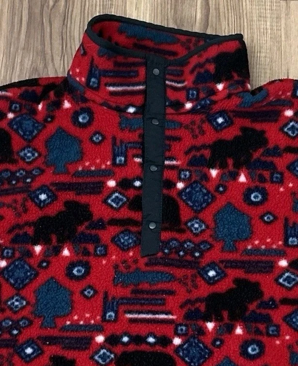 Pullover polar vintage años 90 LL Bean para hombre XL patrón de pez alce a presión T hecho en EE. UU. Foto 4 de 4