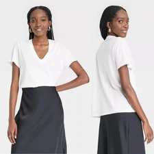 2 PACK Large - Womens Short Sleeve V-Neck T-Shirt - A New Day - White