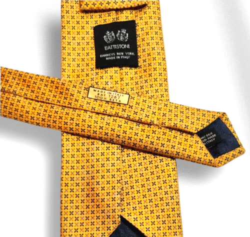 Battistoni Necktie Men's 100% Silk Gold Mini Geometric Tie Handmade In Italy - Picture 3 of 6