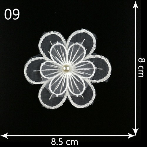 20pcs 3D Flower Pearl Lace Edge Bridal Wedding Trim Applique Motif Sewing Decor - Picture 18 of 19