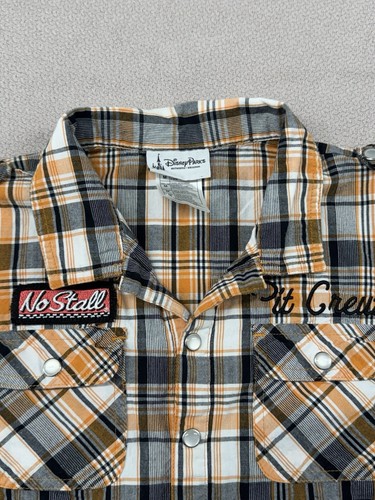 Disney Parks Cars Pearl Snap Button Up Shirt Youth Boys Size Medium Orange Plaid - Picture 6 of 12