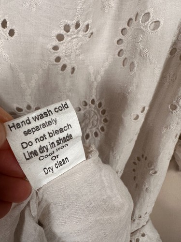 NWT Valentina Naldi Small Lace Dress Beige Cottage Tie Sleeves Cotton Italy - Picture 6 of 11