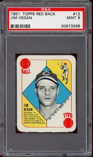 1951 Topps Red Back Baseball #12 Jim Hegan PSA 9 *d2