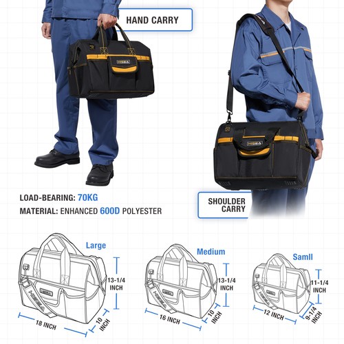 HISEA Heavy Duty Contractor Tool Bag Case 600D Oxford Cloth Storage Bag 35Pocket - Picture 5 of 47